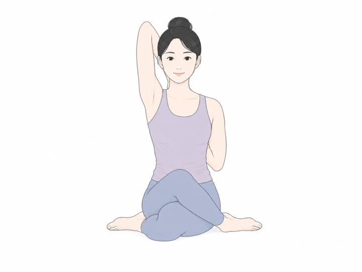 牛の顔のポーズ（Cow Face Pose）のYogaTown教材イラスト