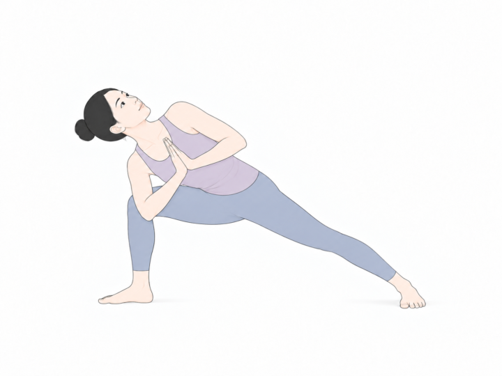 ねじった体側を伸ばすポーズ（Revolved Side Angle Pose）のYogaTown教材イラスト