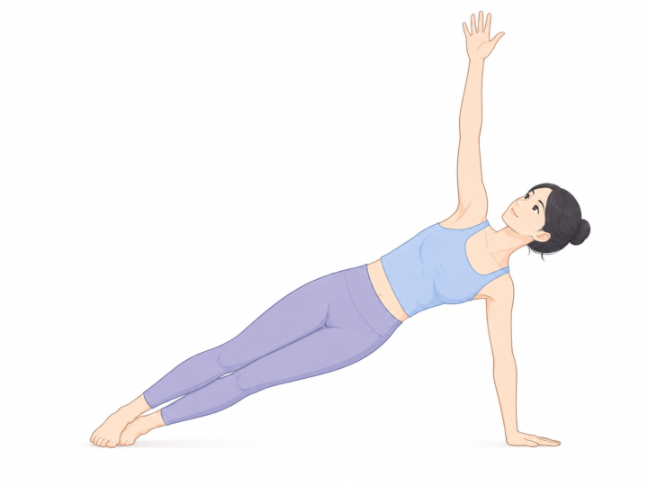 横向きの板のポーズ（Side Plank Pose）のYogaTown教材イラスト