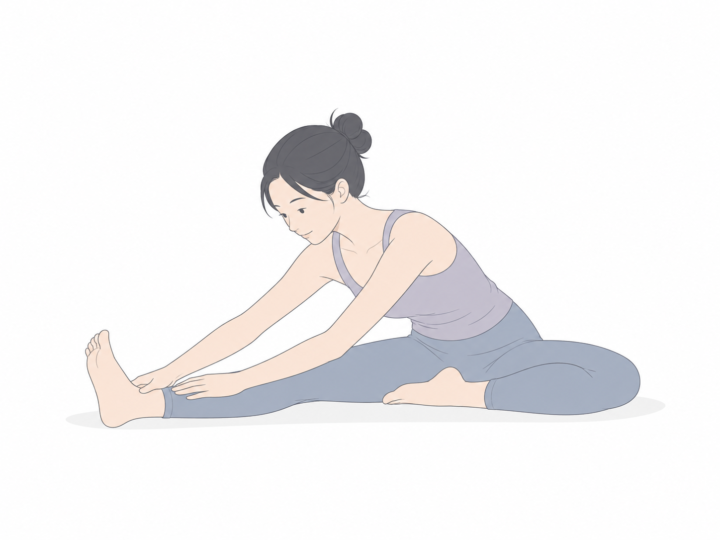 頭を膝につけるポーズ（Head-to-Knee Pose）のYogaTown教材イラスト