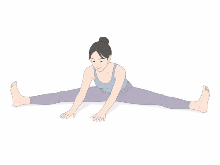 開脚前屈のポーズ（Wide-Angle Seated Forward Bend）のYogaTown教材イラスト