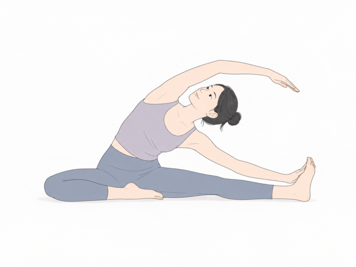 ねじった頭を膝につけるポーズ（Revolved Head-to-Knee Pose）のYogaTown教材イラスト