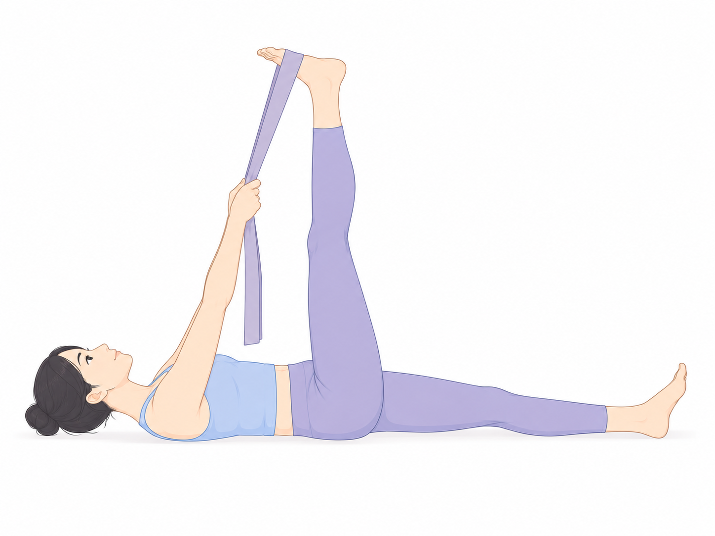仰向けで足の親指をつかむポーズ(Reclining Hand-to-Big-Toe Pose)のYogaTown教材イラスト