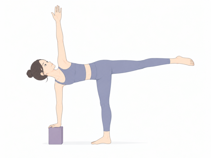 ねじった半月のポーズ（Revolved Half Moon Pose）のYogaTown教材イラスト