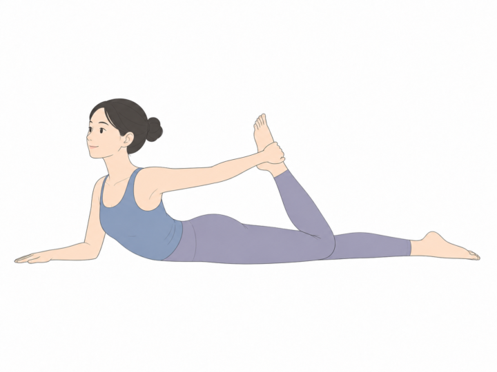 半分のカエルのポーズ（Half Frog Pose）のYogaTown教材イラスト