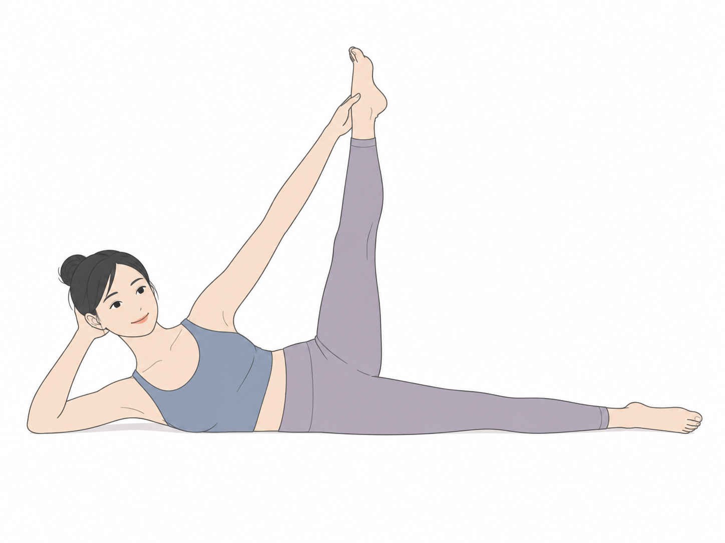横向きで脚を上げるポーズ(Side-Reclining Leg Lift)のYogaTown教材イラスト