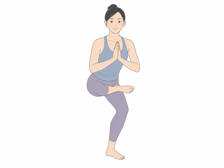 立位の4の字のポーズ（Standing Figure Four Pose）のYogaTown教材イラスト