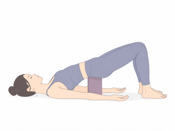 サポートされた橋のポーズ（Supported Bridge Pose）のYogaTown教材イラスト