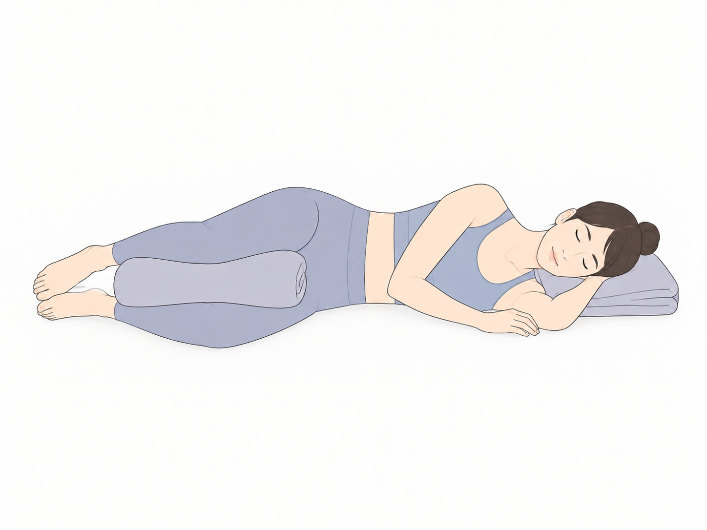 横向きのシャヴァーサナ(Side-Lying Savasana)のYogaTown教材イラスト